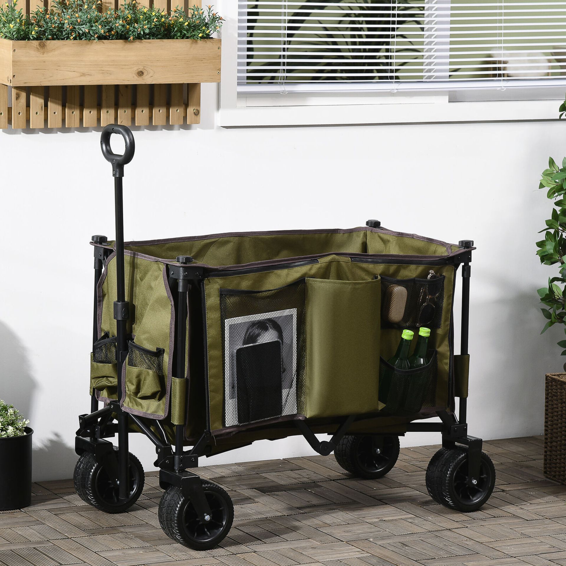 **NEW**FOLDING WAGON GARTEN CART COLLAPSIBLE CAMPING TROLLEY ON WHEELS, GREEN>>DELIVERY AVAILABLE<<