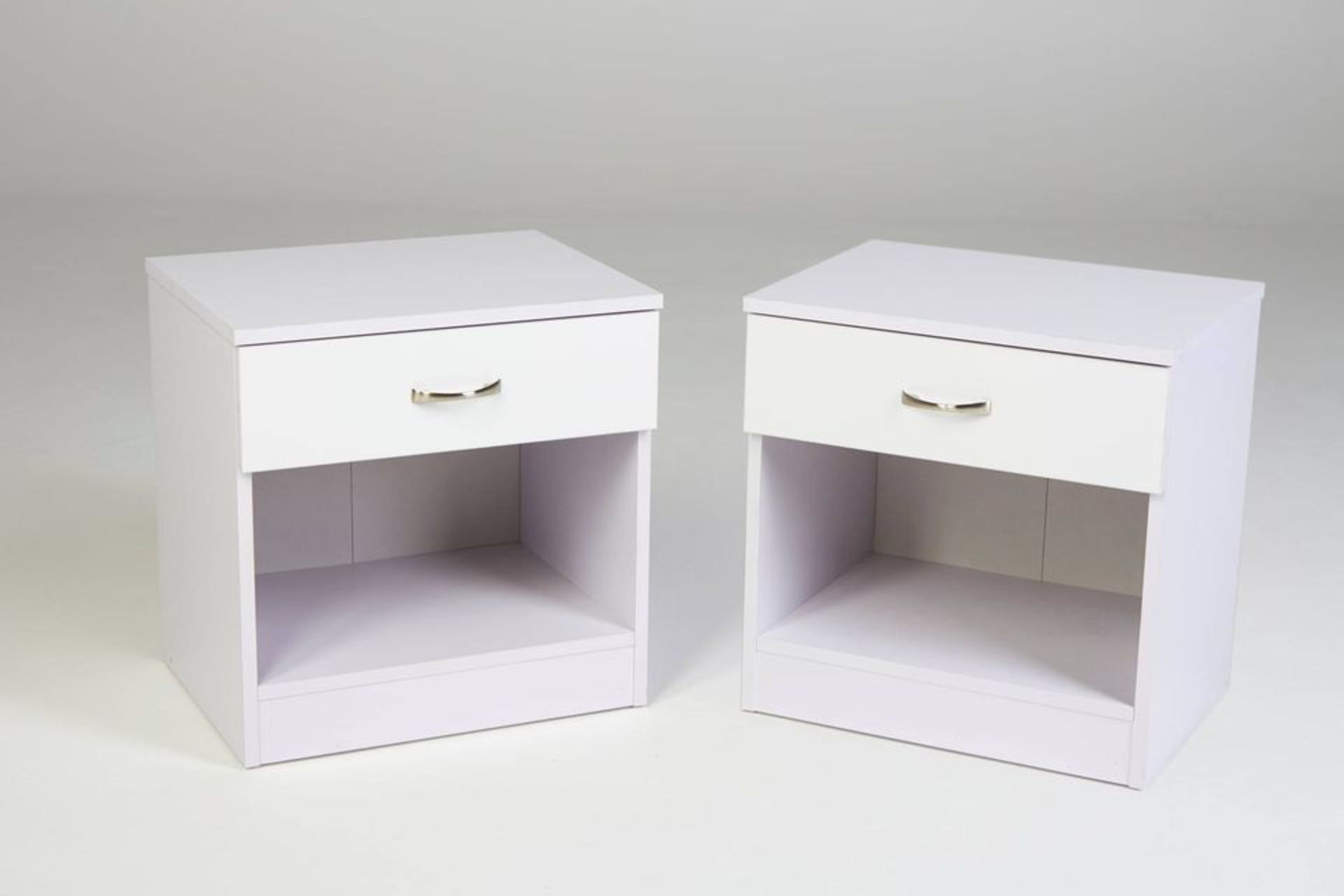 PAIR OF WHITE SINGLE DRAWER BEDSIDES WITH HIGH GLOSS DRAWER FRONTS - Image 2 of 4