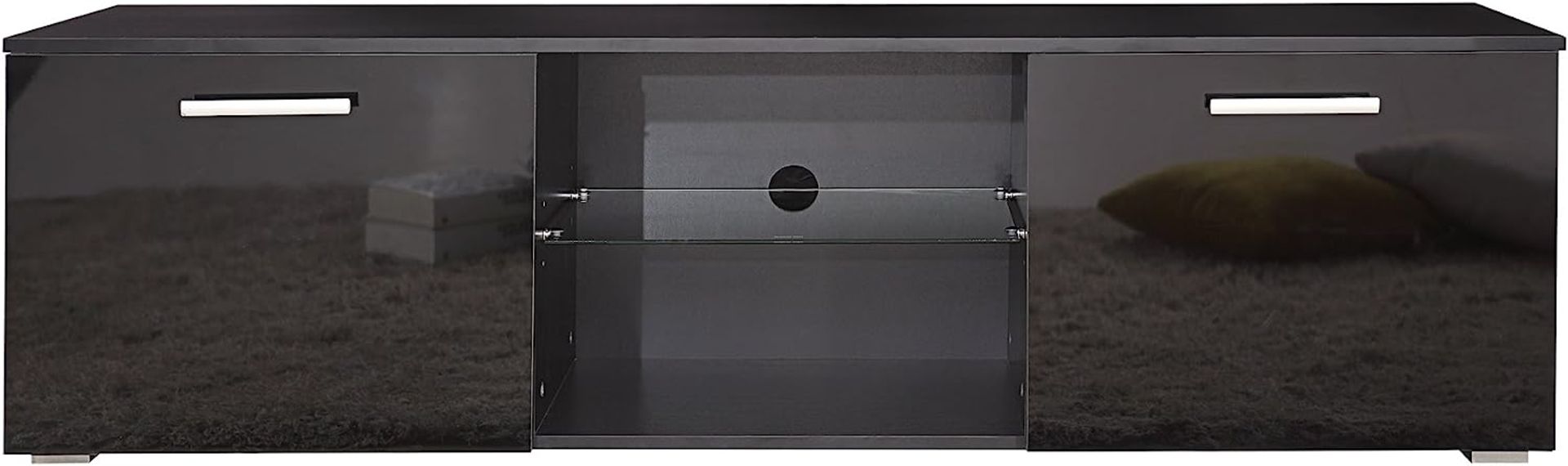 HARMIN MODERN 160CM TV STAND CABINET UNIT WITH HIGH GLOSS DOORS (BLACK ON BLACK) - Image 3 of 9