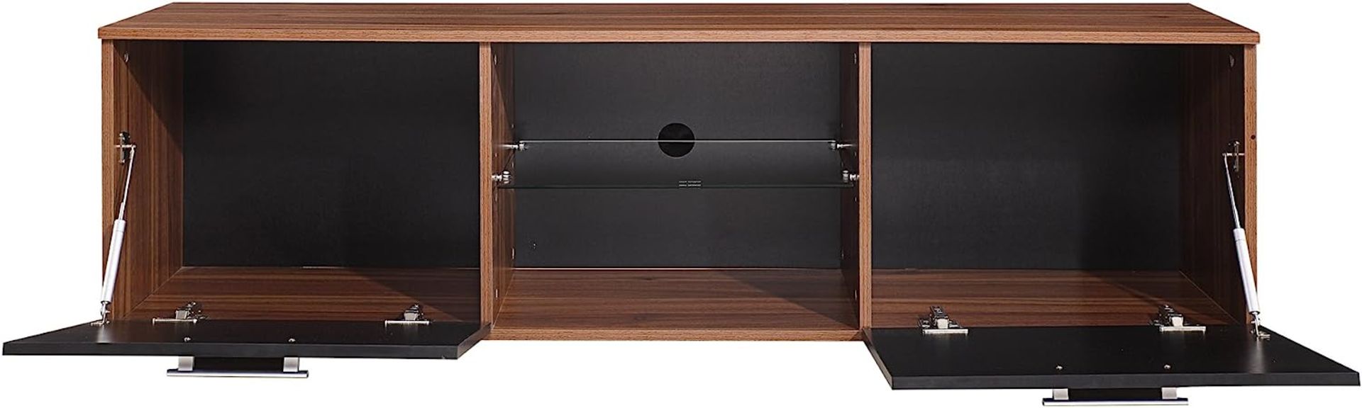HARMIN MODERN 160CM TV STAND CABINET UNIT WITH HIGH GLOSS DOORS (BLACK ON WALNUT) - Image 5 of 9