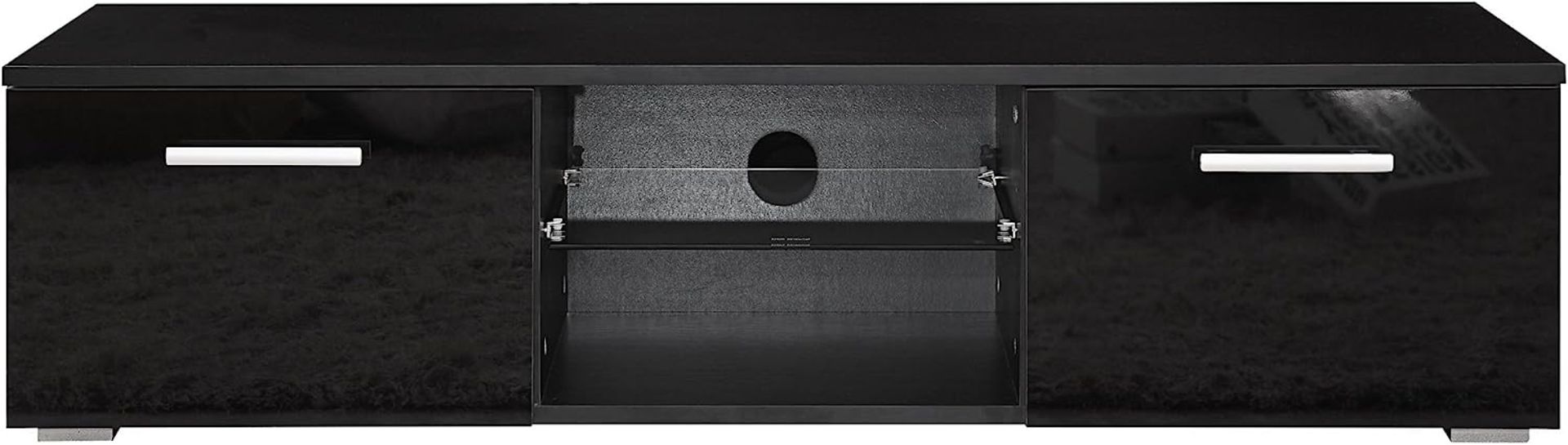 HARMIN MODERN 120CM TV STAND CABINET UNIT WITH HIGH GLOSS DOORS (BLACK ON BLACK) - Image 4 of 9