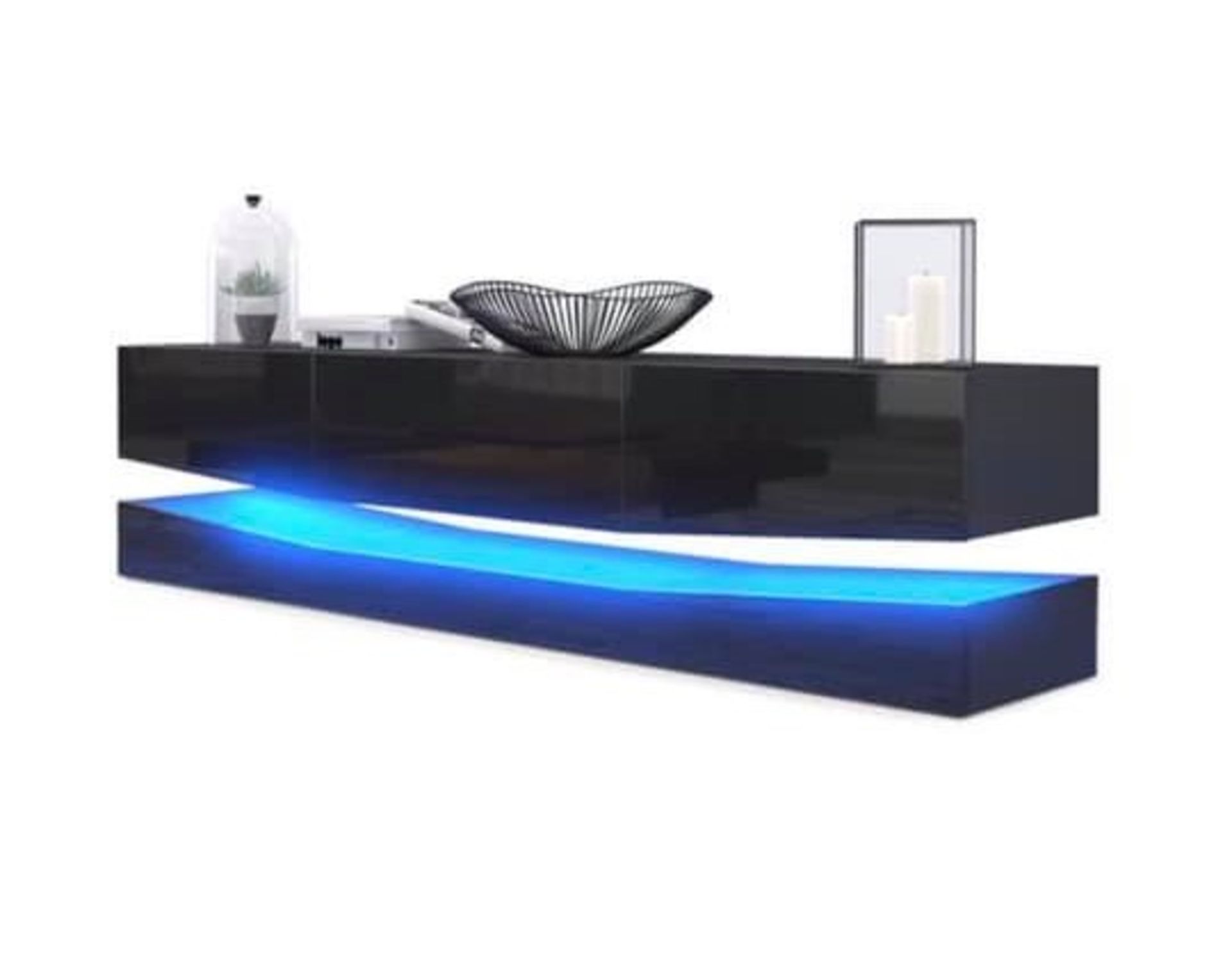 BLACK LED FLOATING TV STAND WITH HIGH GLOSS FRONTS - Image 2 of 3