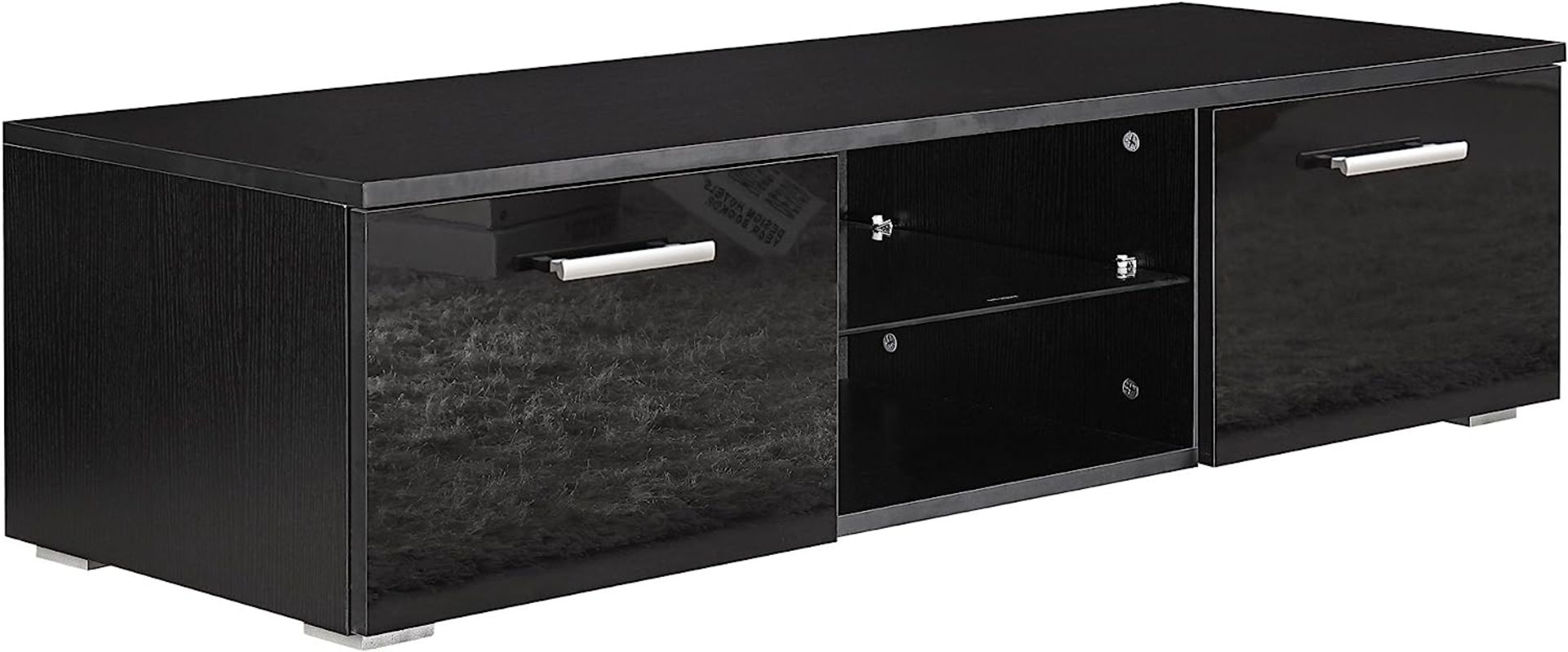 HARMIN MODERN 120CM TV STAND CABINET UNIT WITH HIGH GLOSS DOORS (BLACK ON BLACK) - Image 3 of 9