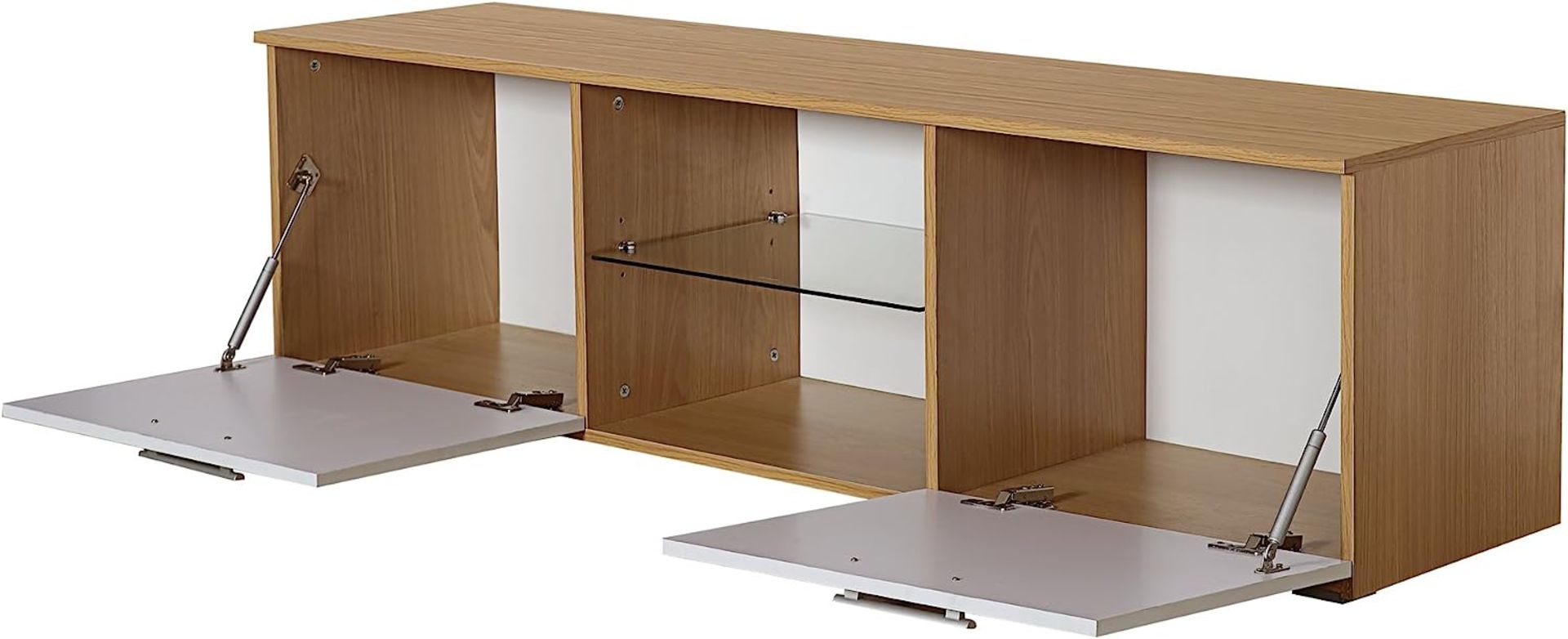 HARMIN MODERN 160CM TV STAND CABINET UNIT WITH HIGH GLOSS DOORS (WHITE ON OAK) - Image 5 of 9