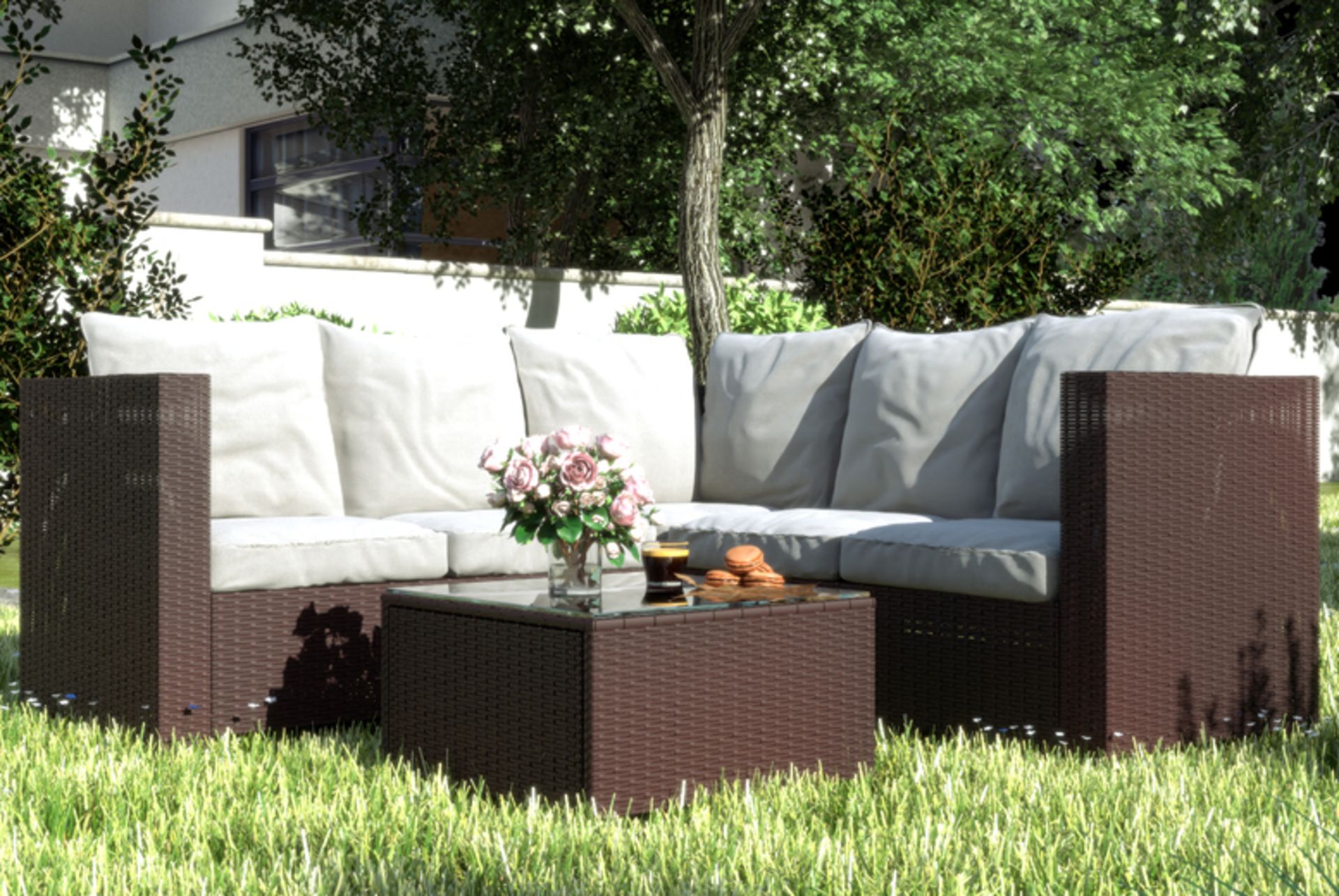 JOBLOT OF 10 X 5-SEATER RATTAN CORNER SOFA GARDEN FURNITURE SET - ASSORTED COLOURS - Image 2 of 4