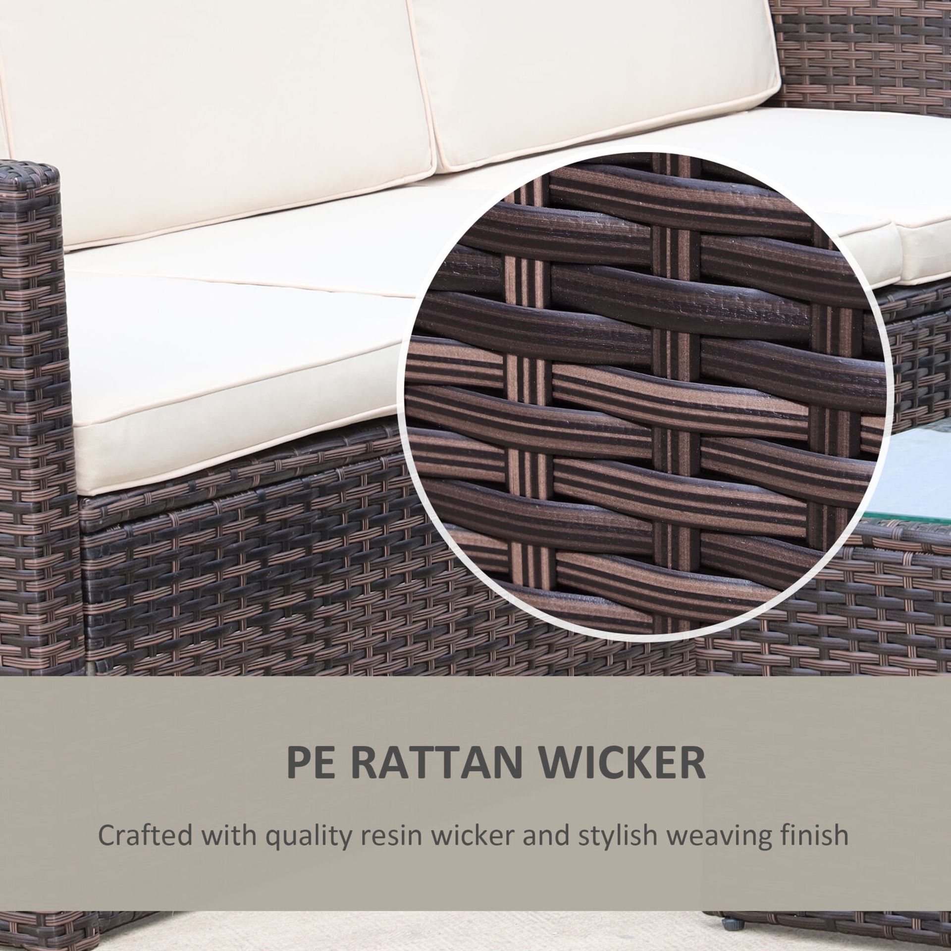3PC PE RATTAN WICKER SET STORAGE 3-SEATER SOFA FOOTSTOOL TABLE BROWN - Image 4 of 5