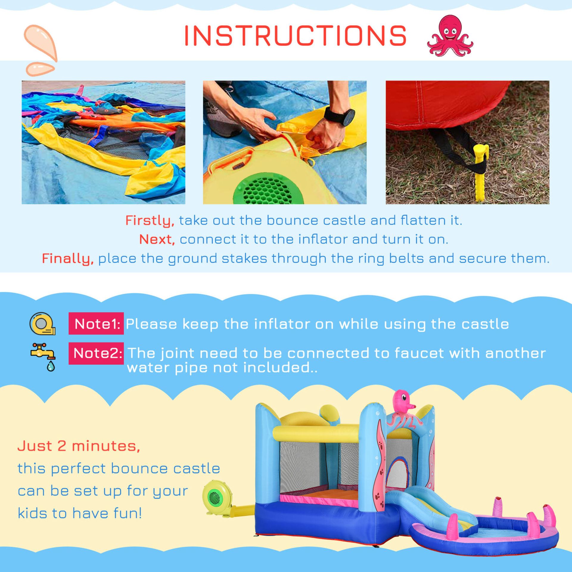 NEW WATER SLIDE BOUNCY CASTLE WITH POOL INCLUDES CARRYBAG AND BLOWER - Image 3 of 5