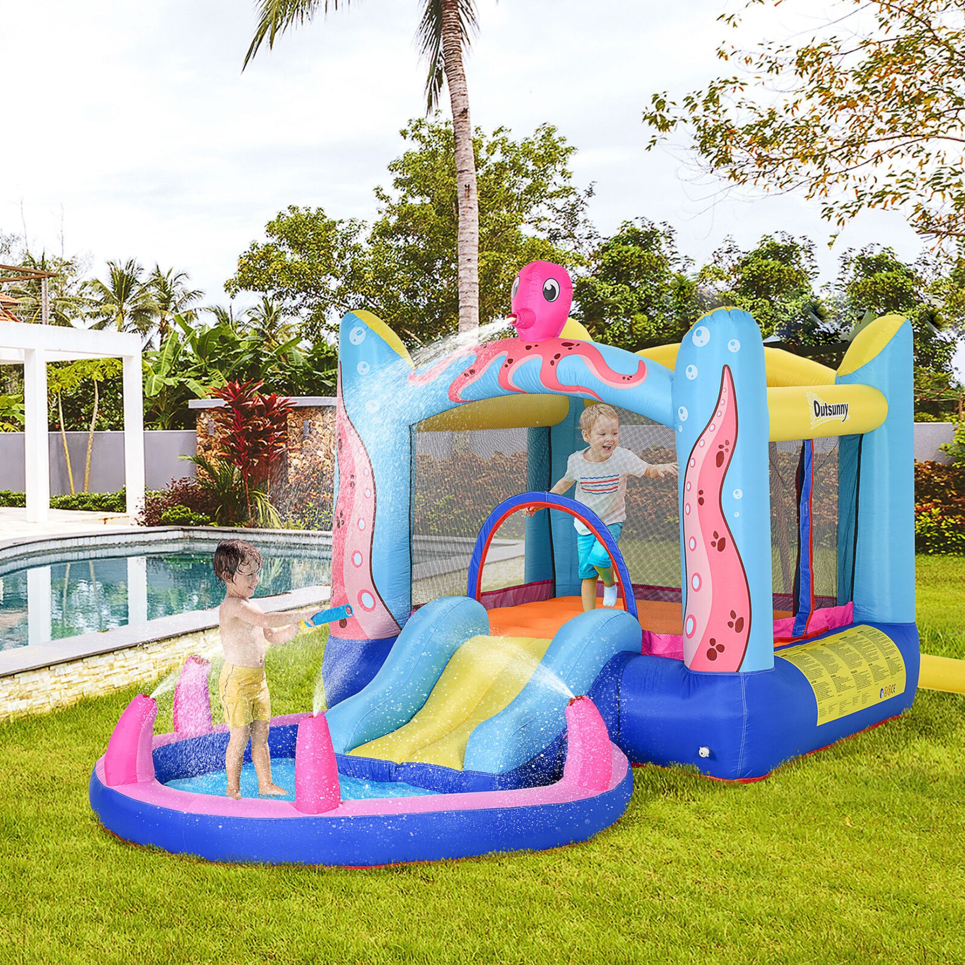 NEW WATER SLIDE BOUNCY CASTLE WITH POOL INCLUDES CARRYBAG AND BLOWER