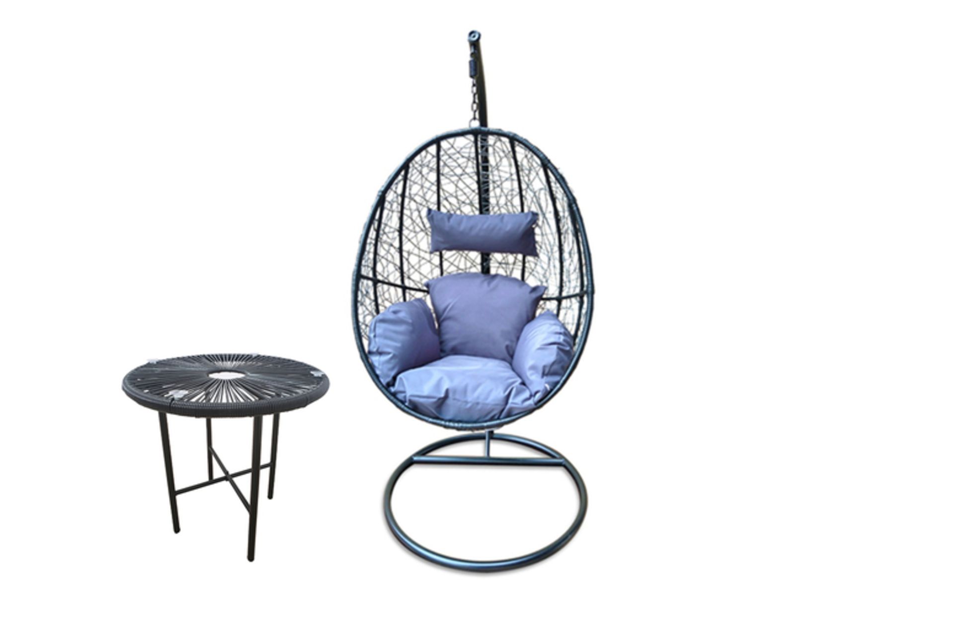NEW RATTAN HANGING EGG CHAIR AND COFFEE TABLE - Image 2 of 3