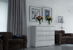 GREY 8 DRAWER HIGH GLOSS CHEST / SIDEBOARD / CABINET HANDLELESS SLEEK DESIGN