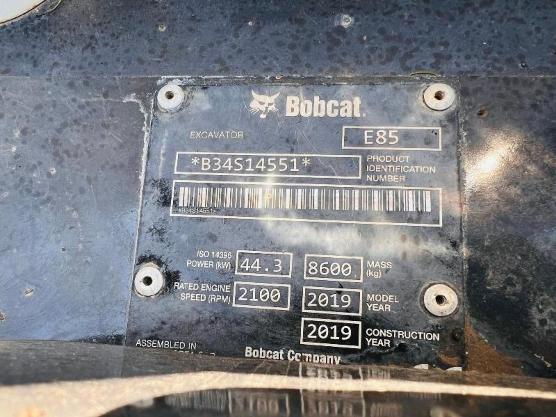 BOBCAT E85 EXCAVATOR *ZERO SWING, YEAR 2019, 4962 HOURS* C/W 3 X BUCKETS - Image 11 of 19