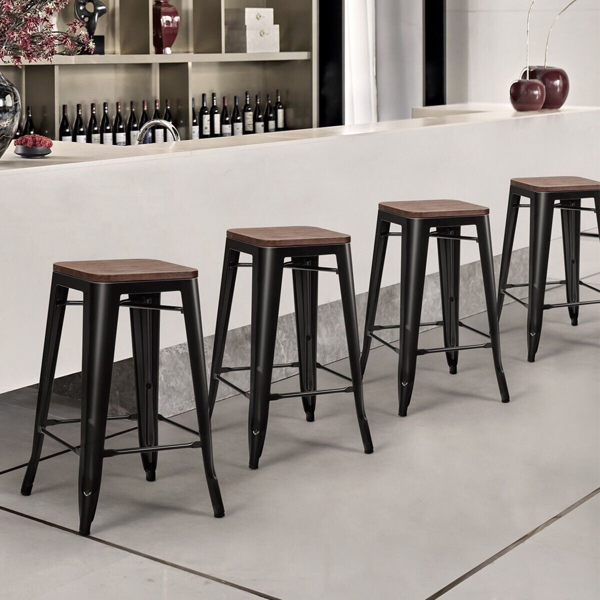 **NEW**SLEEK AND STURDY: IRON FRAME BAR STOOLS WITH ELM SEATS>>DELIVERY AVAILABLE<< - Image 2 of 3