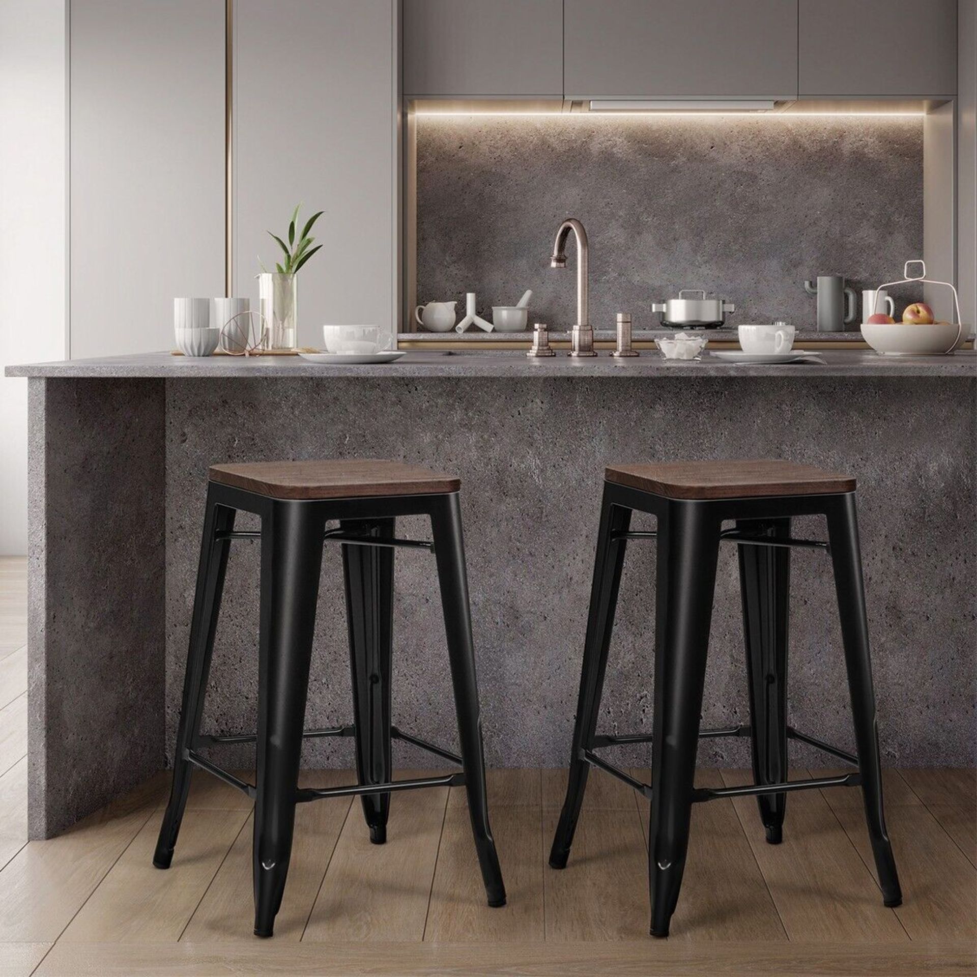 **NEW**SLEEK AND STURDY: IRON FRAME BAR STOOLS WITH ELM SEATS>>DELIVERY AVAILABLE<<