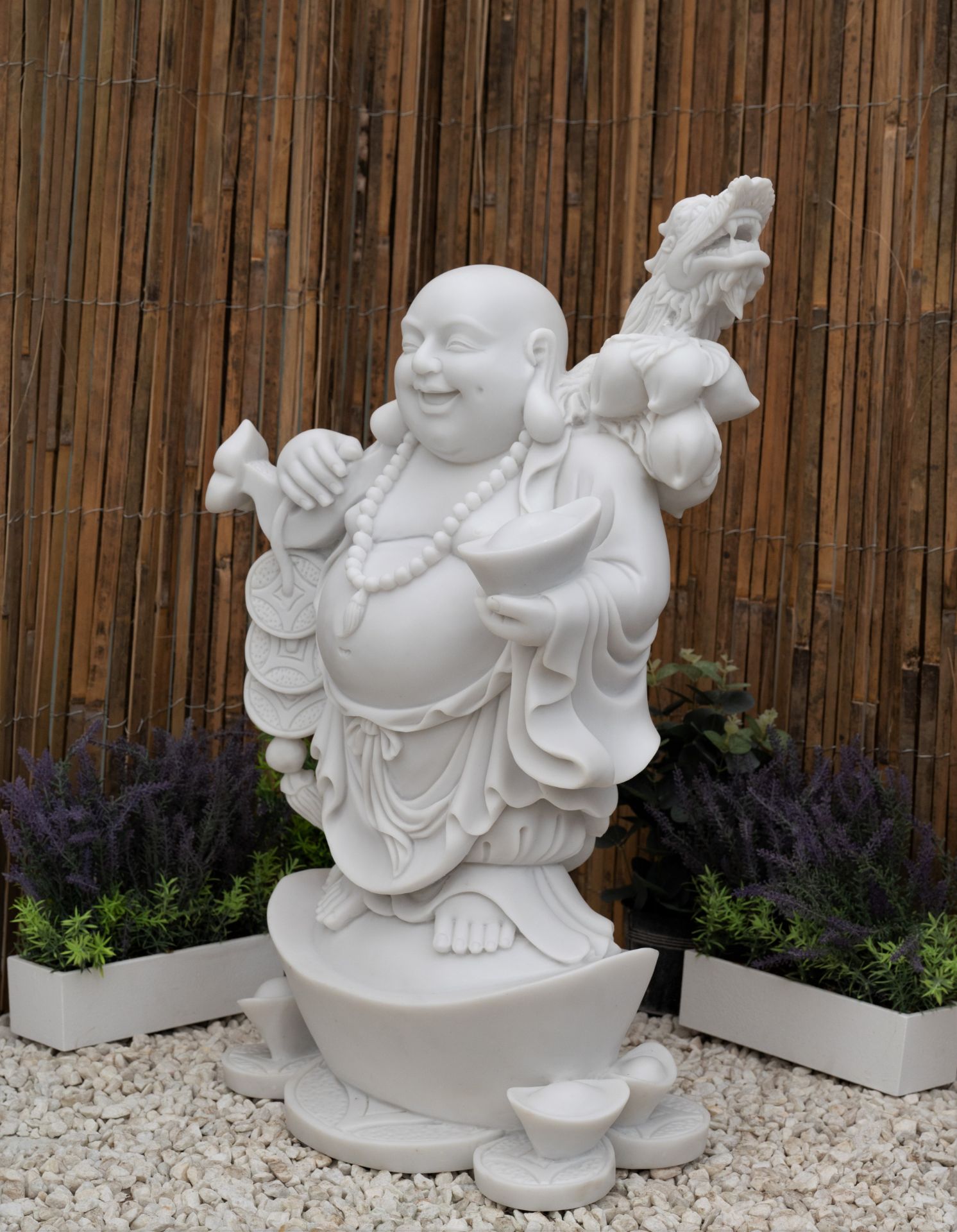 GORGEOUS TERRAZO MARBLE WEALTHY STANDING BUDDHA GARDEN STATUE - Image 6 of 8