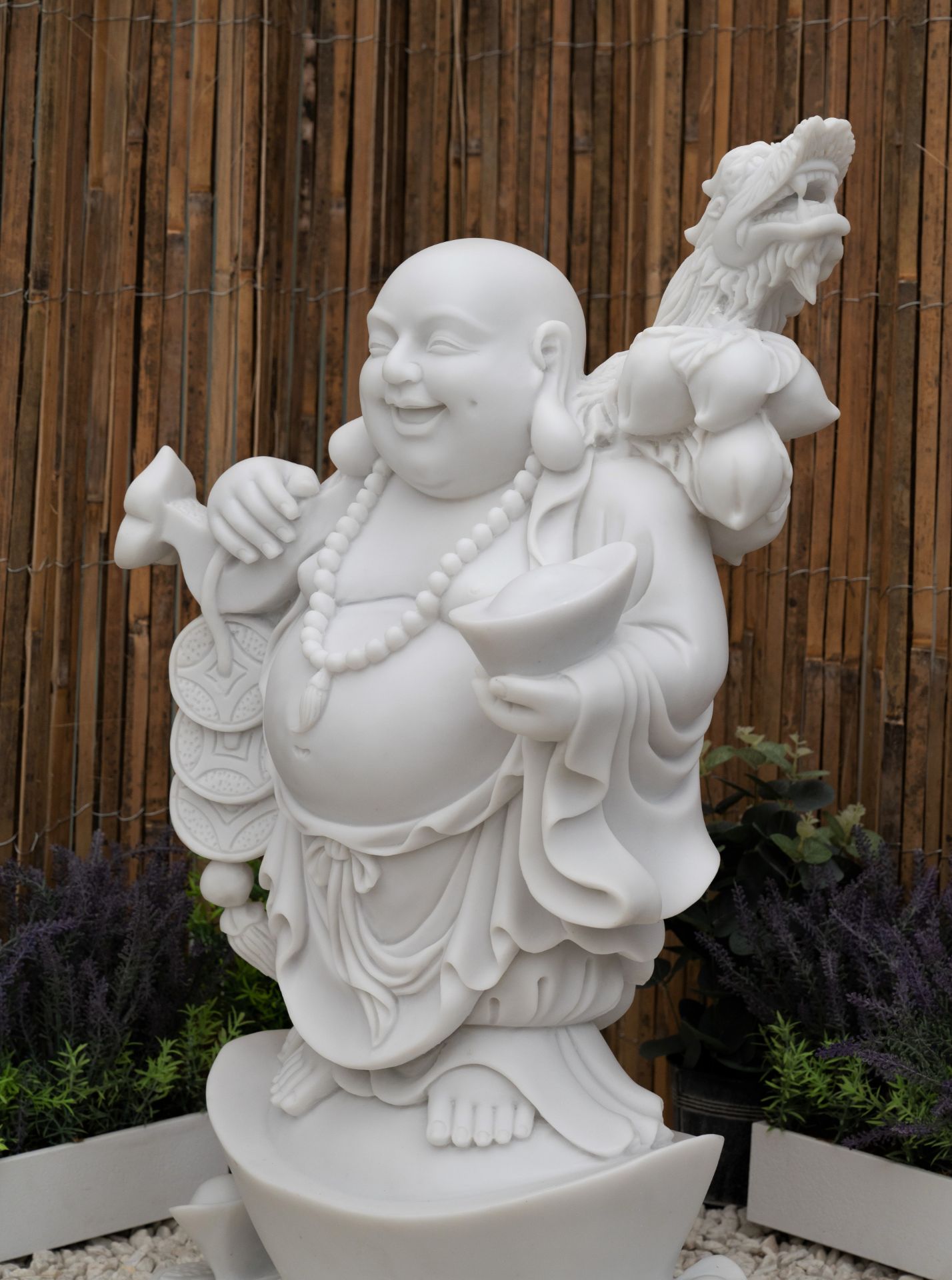 GORGEOUS TERRAZO MARBLE WEALTHY STANDING BUDDHA GARDEN STATUE - Image 5 of 8