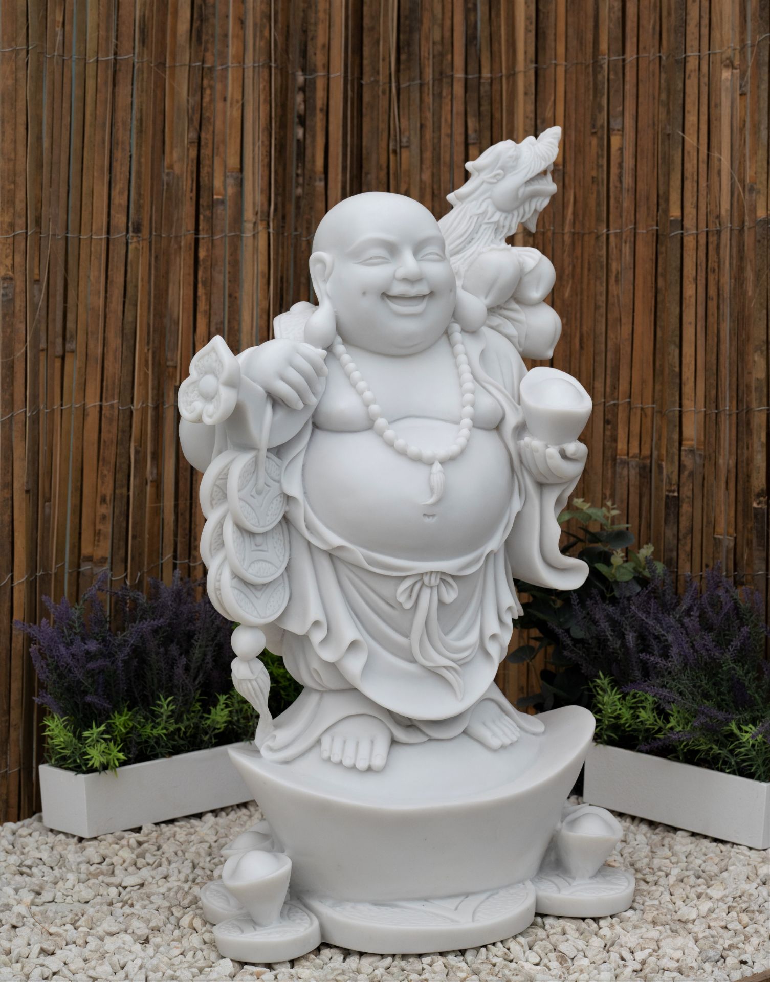 GORGEOUS TERRAZO MARBLE WEALTHY STANDING BUDDHA GARDEN STATUE - Image 4 of 8