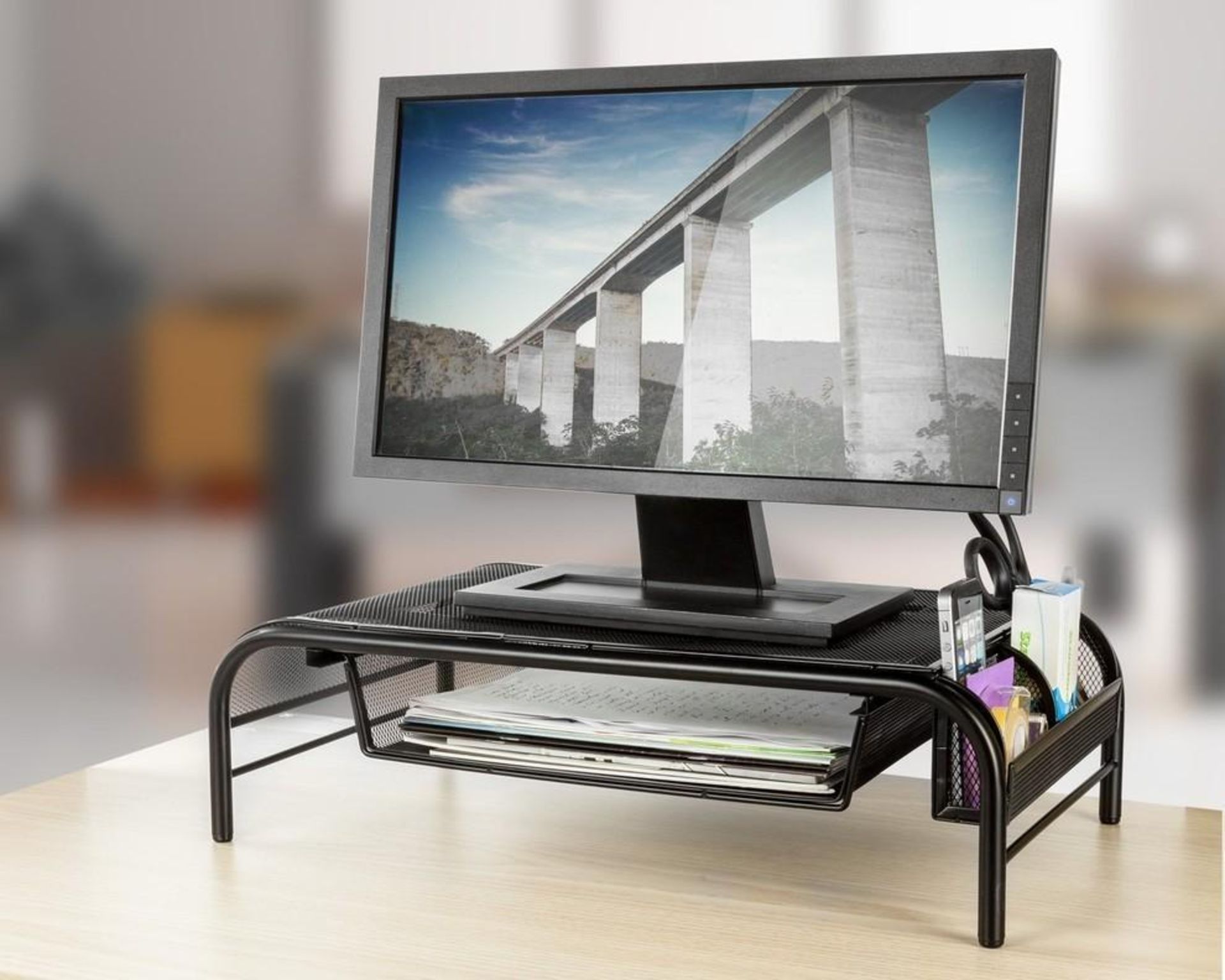 2 X PALLETS CONTAINING 192 X NEW MONITOR STAND WITH DRAWER AND SIDE ORGANISER - RRP £3840