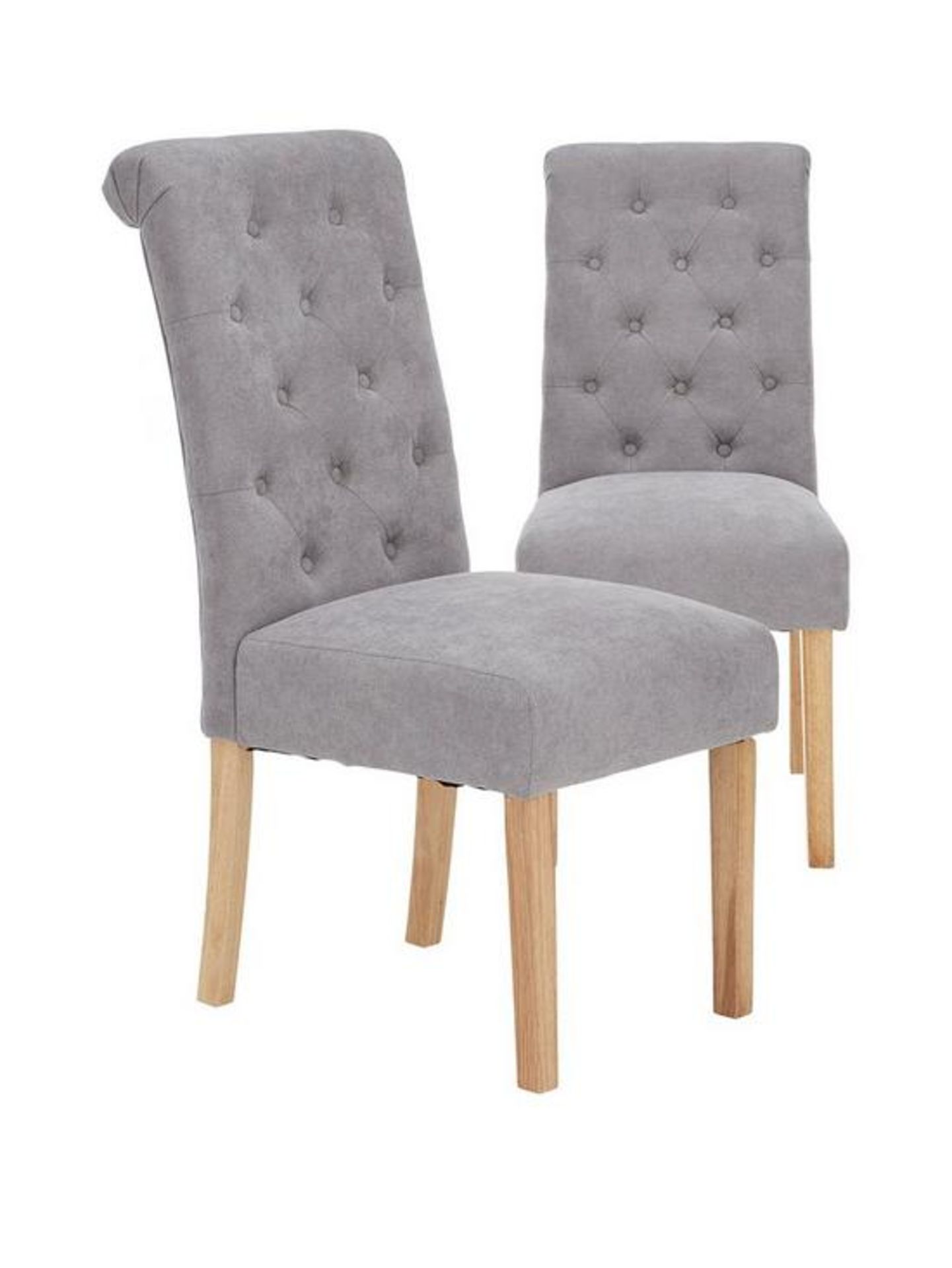 PAIR OF FABRIC SCROLL BACK DINING CHAIRS RRP £149