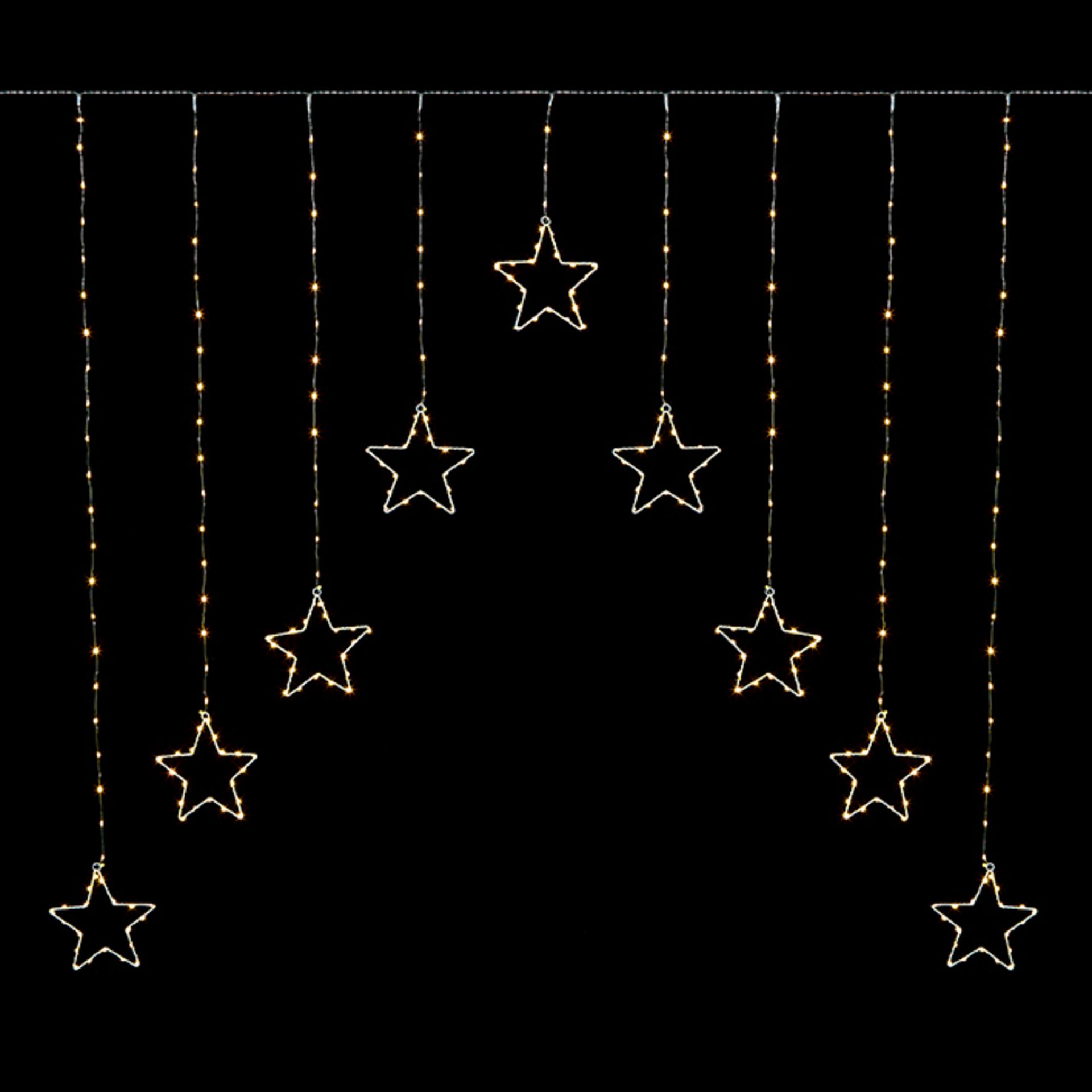 1.2M PREMIER CHRISTMAS STATIC STAR LED SILVER PIN WIRE V CURTAIN LIGHTS W/WHITE - Image 2 of 3