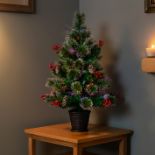 PREMIER 80CM SNOW TIPPED FIBRE OPTIC CHRISTMAS TREE WITH BERRIES AND CONES