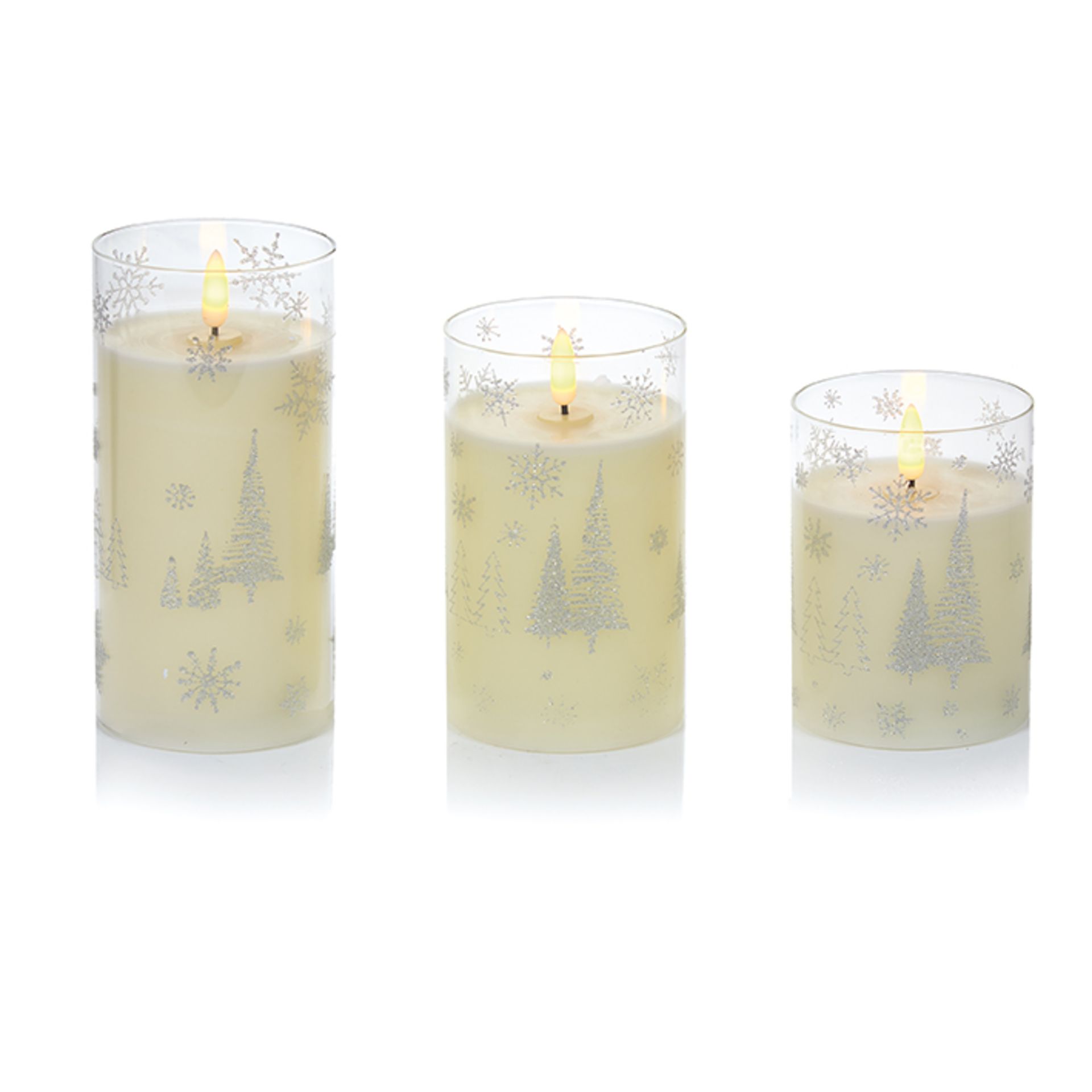 PREMIER SET OF 3 PRINTED CHRISTMAS TREE GLASS CANDLES - Image 2 of 3