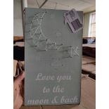 PALLET CONTAING 100 X WOODEN 3D WALL PLAQUE "LOVE YOU TO THE MOON & BACK"