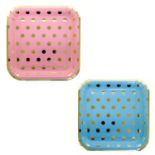 1000 PACKS OF 10 PINK AND BLUE POLKA DOT PLATES, GREAT FOR GENDER REVEALS, RRP £10,000