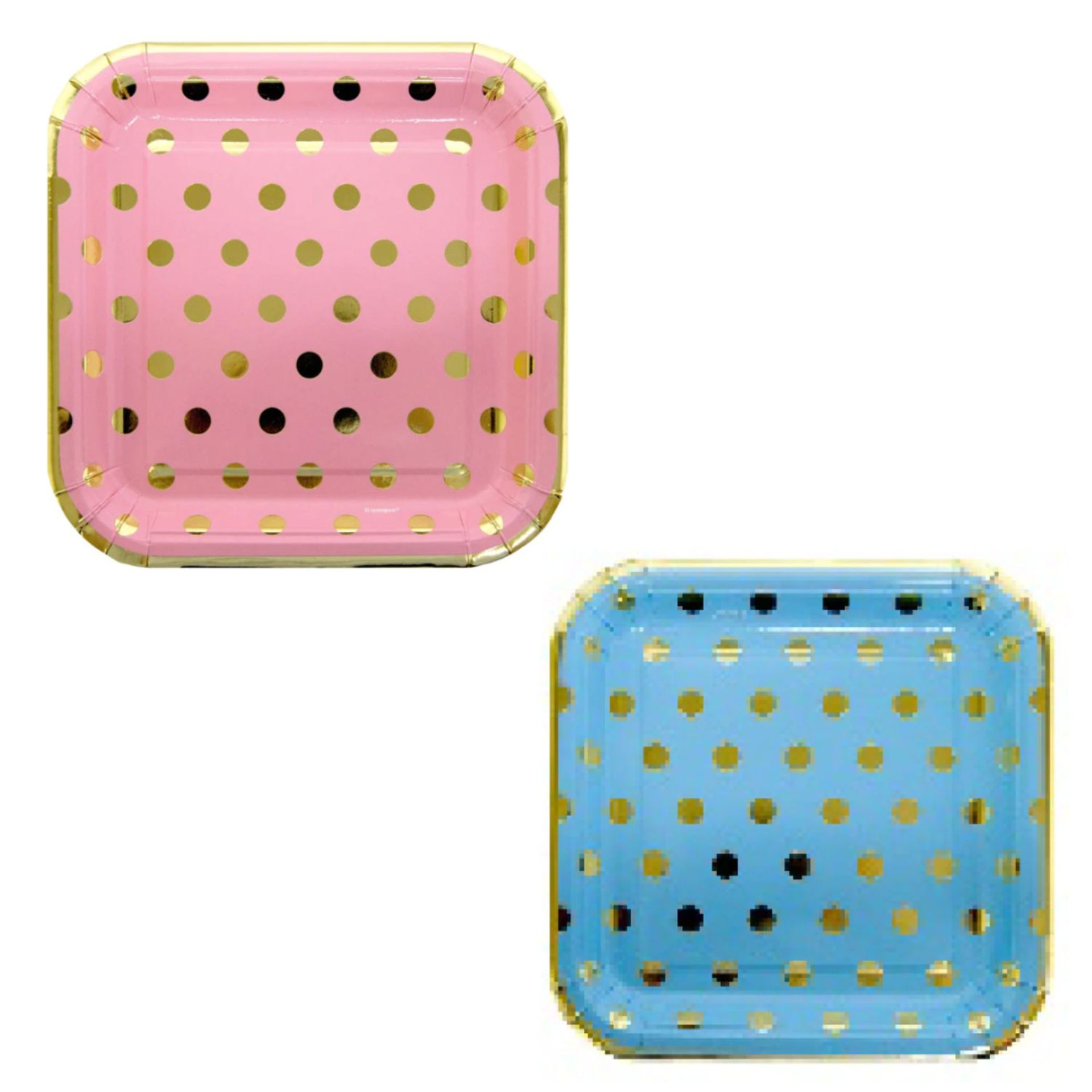 1000 PACKS OF 10 PINK AND BLUE POLKA DOT PLATES, GREAT FOR GENDER REVEALS, RRP £10,000