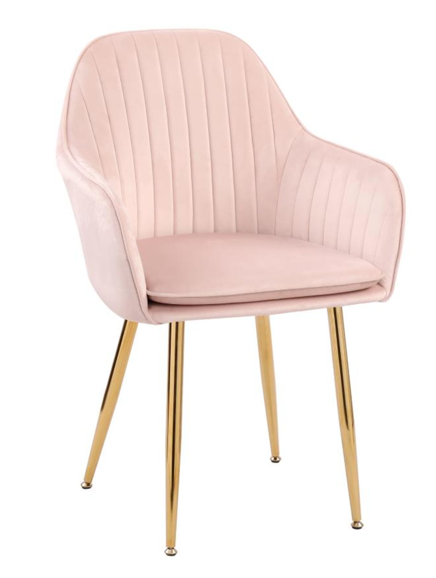 PAIR OF DESIGNER STYLISH PINK DINING CHAIRS - VELVET SEAT CUSHION GOLD LEGS RRP £249 - Image 2 of 2