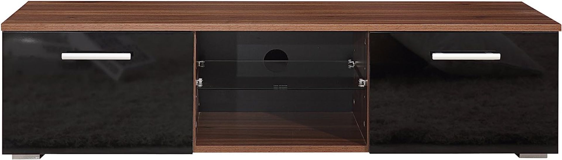 HARMIN MODERN 120CM TV STAND CABINET UNIT WITH HIGH GLOSS DOORS (BLACK ON WALNUT) - Image 3 of 8