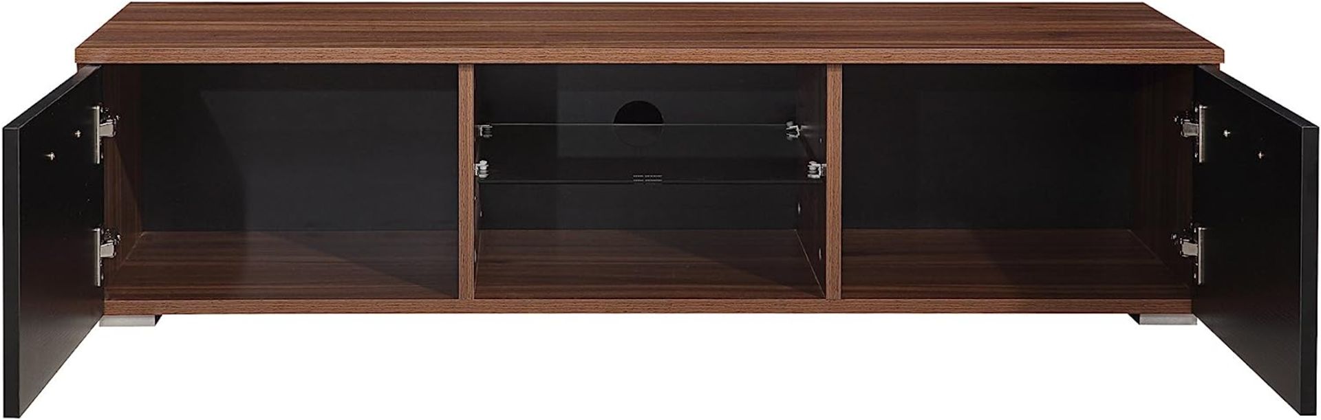 HARMIN MODERN 120CM TV STAND CABINET UNIT WITH HIGH GLOSS DOORS (BLACK ON WALNUT) - Image 5 of 8