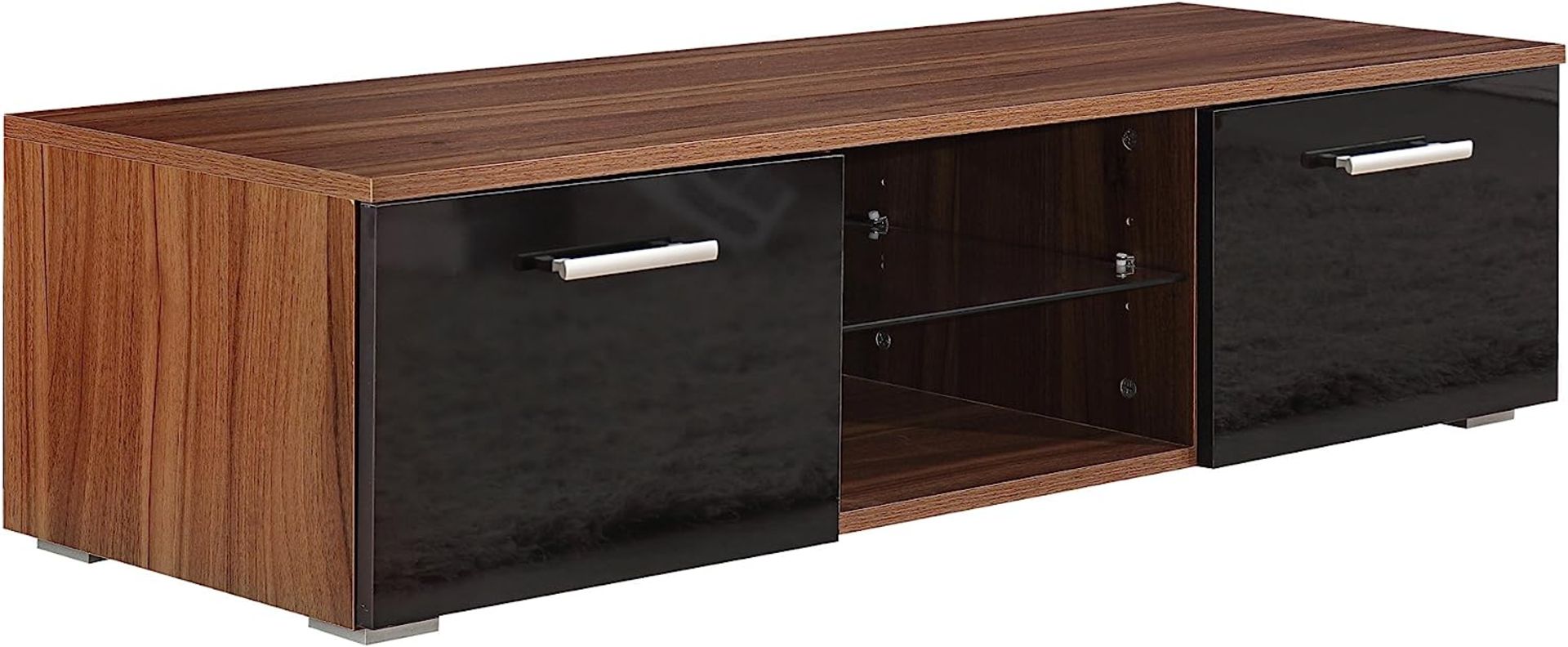 HARMIN MODERN 120CM TV STAND CABINET UNIT WITH HIGH GLOSS DOORS (BLACK ON WALNUT) - Image 4 of 8