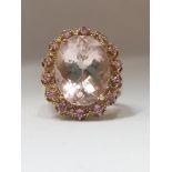 LARGE OVAL PINK MORGANITE/SAPPHIRE RING/YELLOW GOLD IN GIFT BOX WITH VALUATION CERTIFICATE £3,495