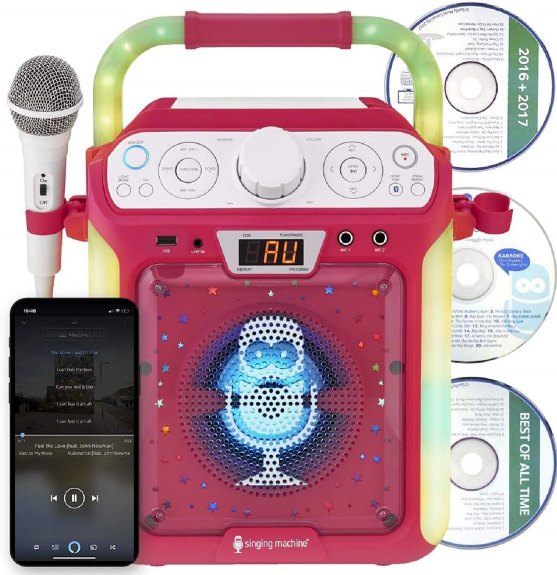 NEW KARAOKE MACHINE SML682BTP BLUETOOTH & CD WITH LED LIGHTS & MICROPHONE - Image 2 of 2
