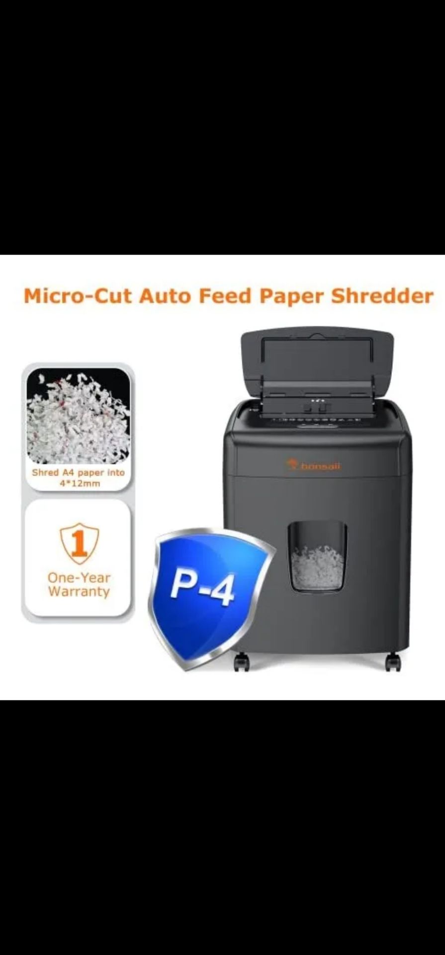 RRP £179.99 - BONSAII HEAVY DUTY PAPER SHREDDER, 110-SHEET, AUTO FEED FOR OFFICE OR HOME - NO VAT - Image 3 of 5