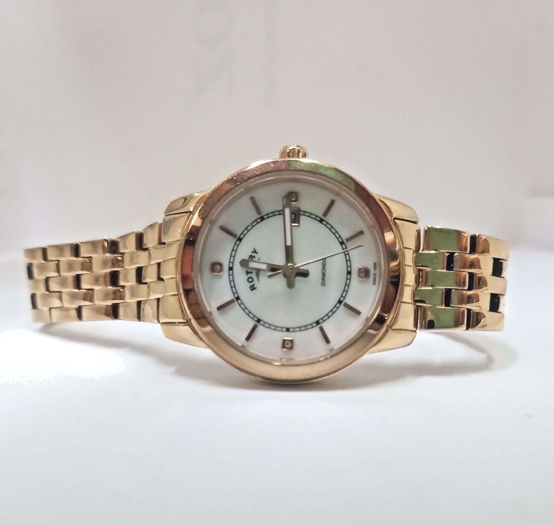 ROTARY LADIES WATCH QUARTZ ROSE GOLD PVD STEEL LB00246/41 DIAMONDS PEARL DIAL - Image 7 of 8