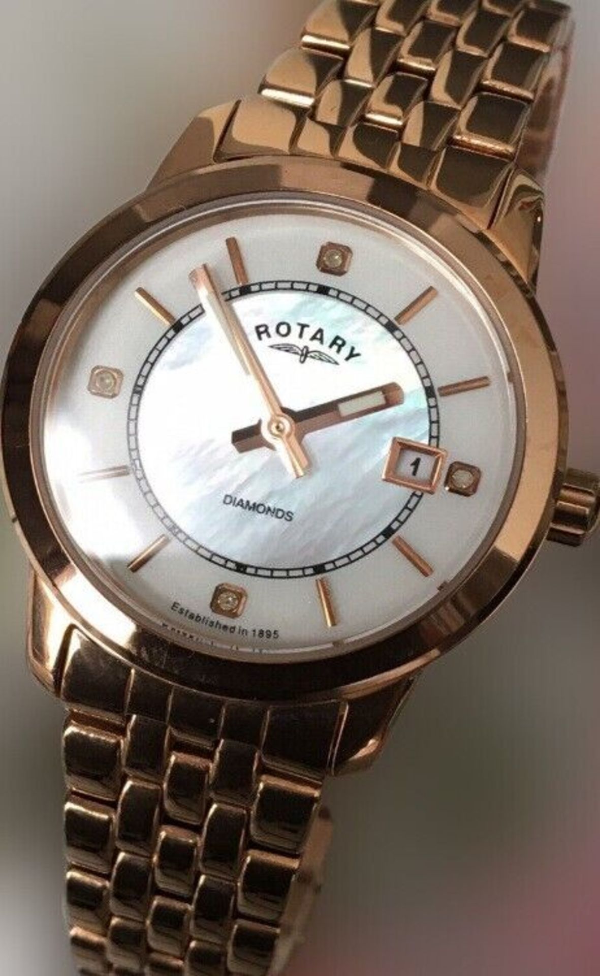 ROTARY LADIES WATCH QUARTZ ROSE GOLD PVD STEEL LB00246/41 DIAMONDS PEARL DIAL - Image 3 of 8