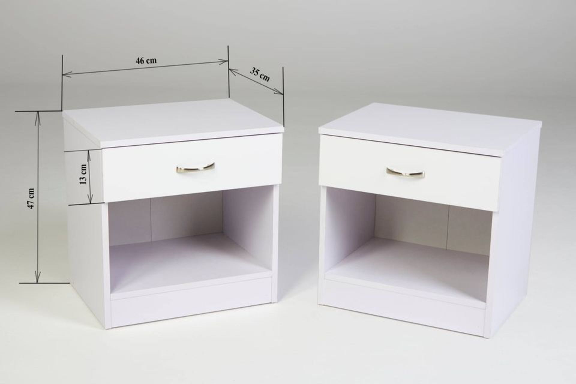 PAIR OF WHITE SINGLE DRAWER BEDSIDES WITH HIGH GLOSS DRAWER FRONTS