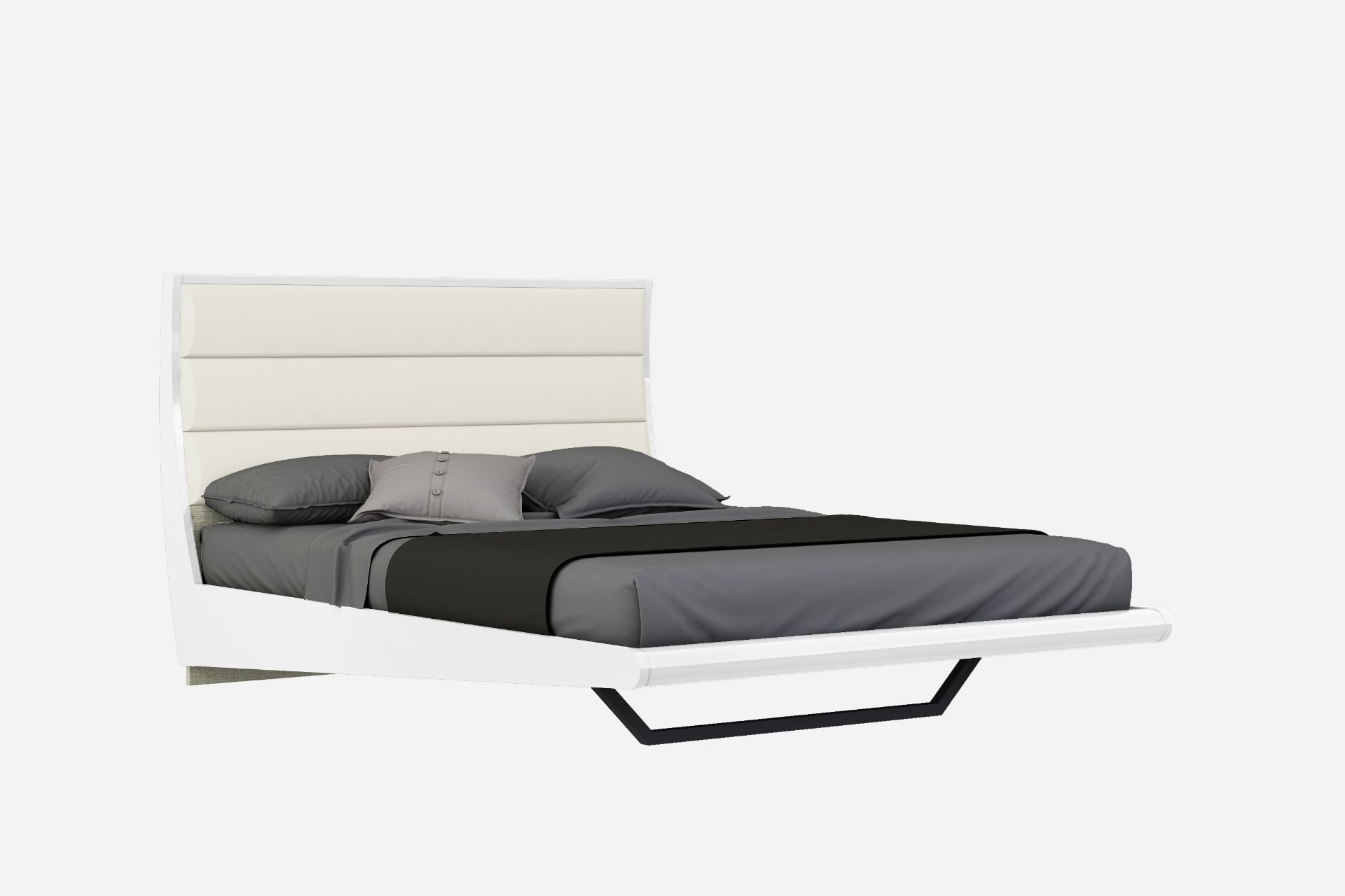 AHF MILA DOUBLE HIGH GLOSS WHITE BEDFAME WITH WHITE FAUX LEATHER HEAD CUSHION MRP £899