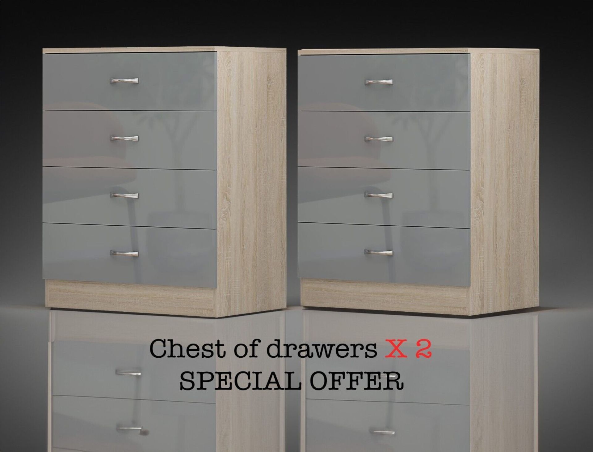 STUNNING CHEST OF DRAWERS X 2 - HIGH GLOSS GREY ON SONOMA OAK FRAME