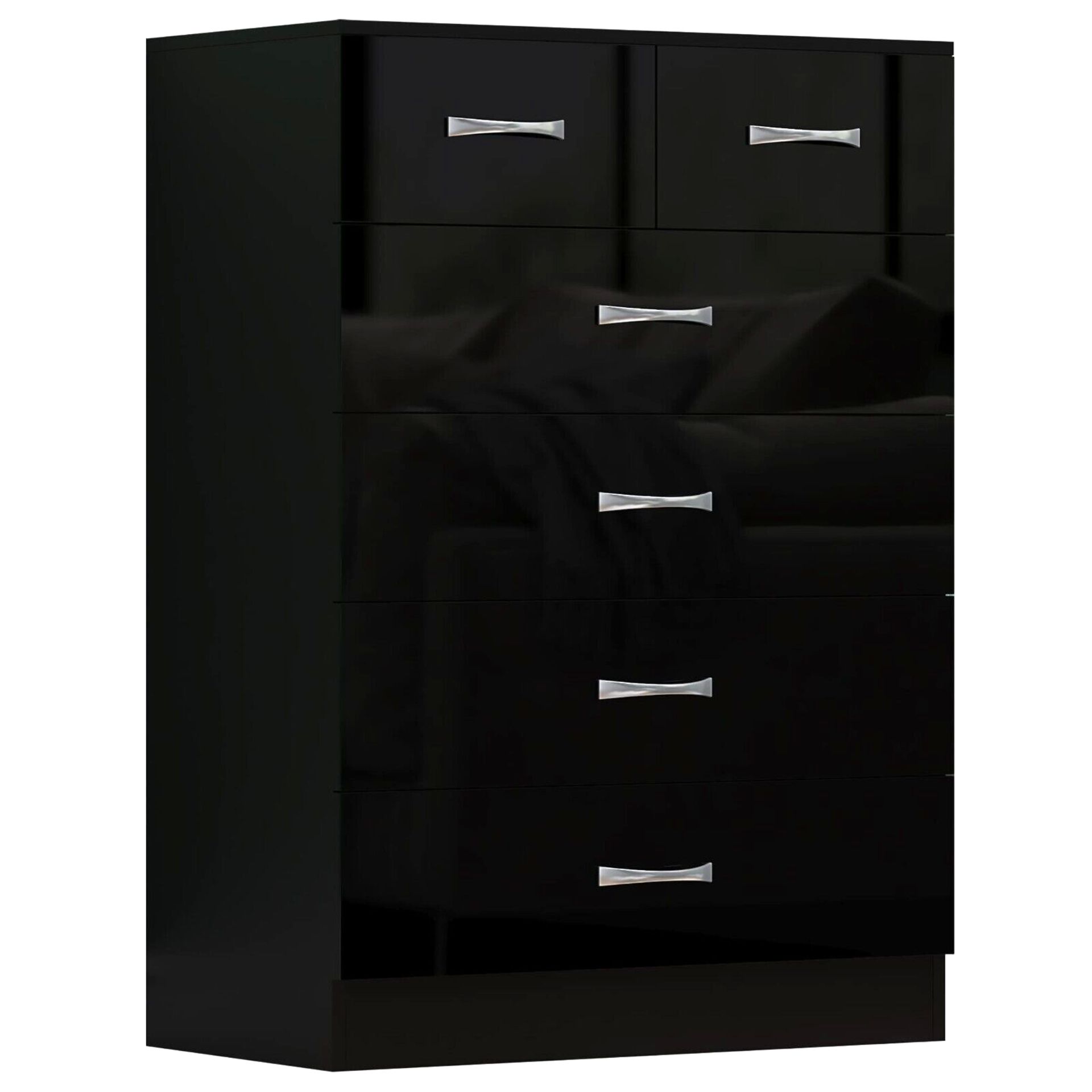 HIGH GLOSS BLACK 6 DRAWER SIDEBOARD / CUPBOARD / BUFFET / CHEST - Image 2 of 7