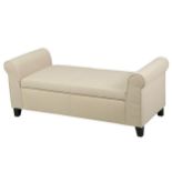 **(BRAND NEW SEALED BOX)** FABRIC UPHOLSTERED STORAGE OTTOMAN BENCH WITH ROLLED ARMS