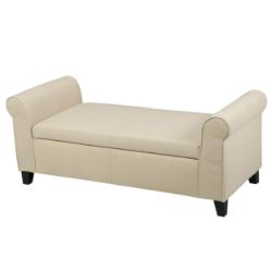 **(BRAND NEW SEALED BOX)** FABRIC UPHOLSTERED STORAGE OTTOMAN BENCH WITH ROLLED ARMS