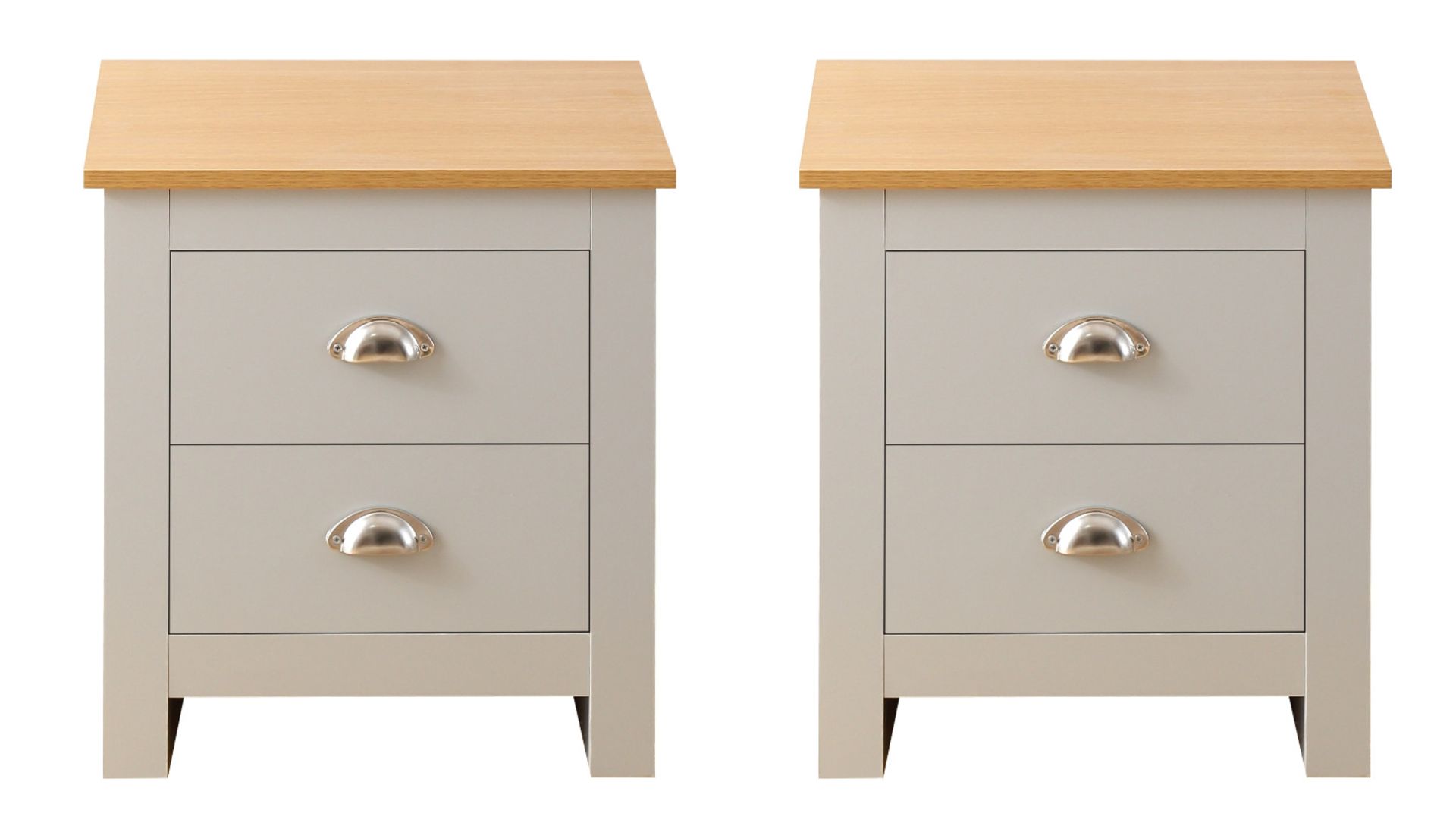 PAIR OF GREY WITH OAK TOP SHAKER-INSPIRED STYLISH DESIGN BEDSIDES