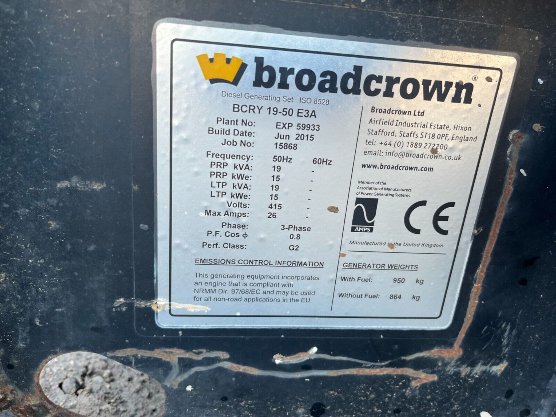 BRITISH BRILLIANCE: 2015 BROADCROWN 19KVA SILENT DIESEL DYNAMO - Image 6 of 13