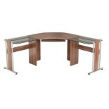 10 X BRAND NEW FLAT PACKED LARGE CORNER DESKS - WALNUT EFFECT WITH GLASS WINGS