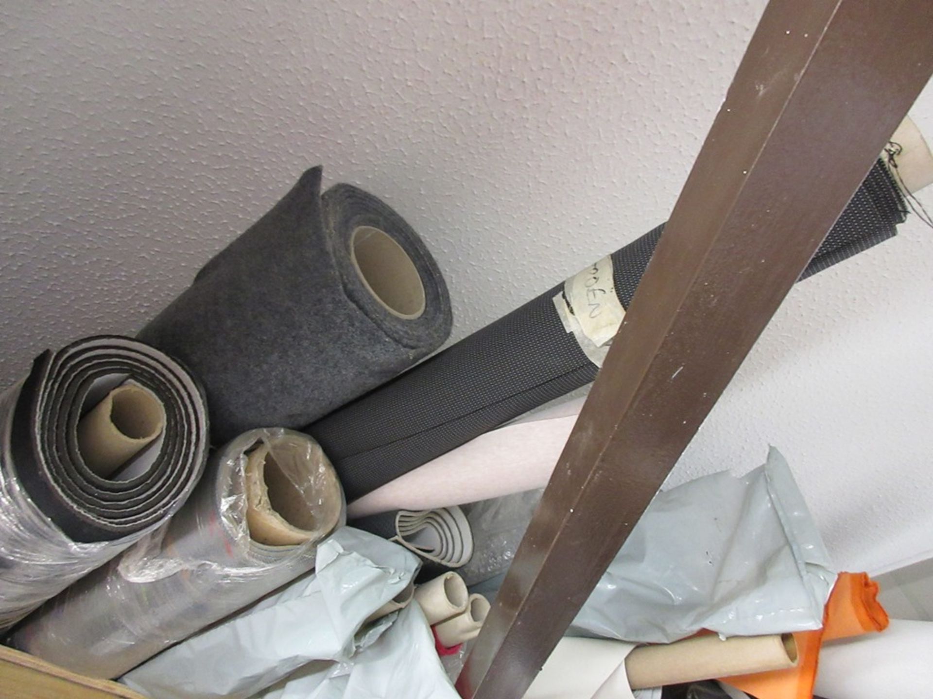 Large quantity of part rolls upholstery /faux leather fabric, etc. - Image 2 of 8