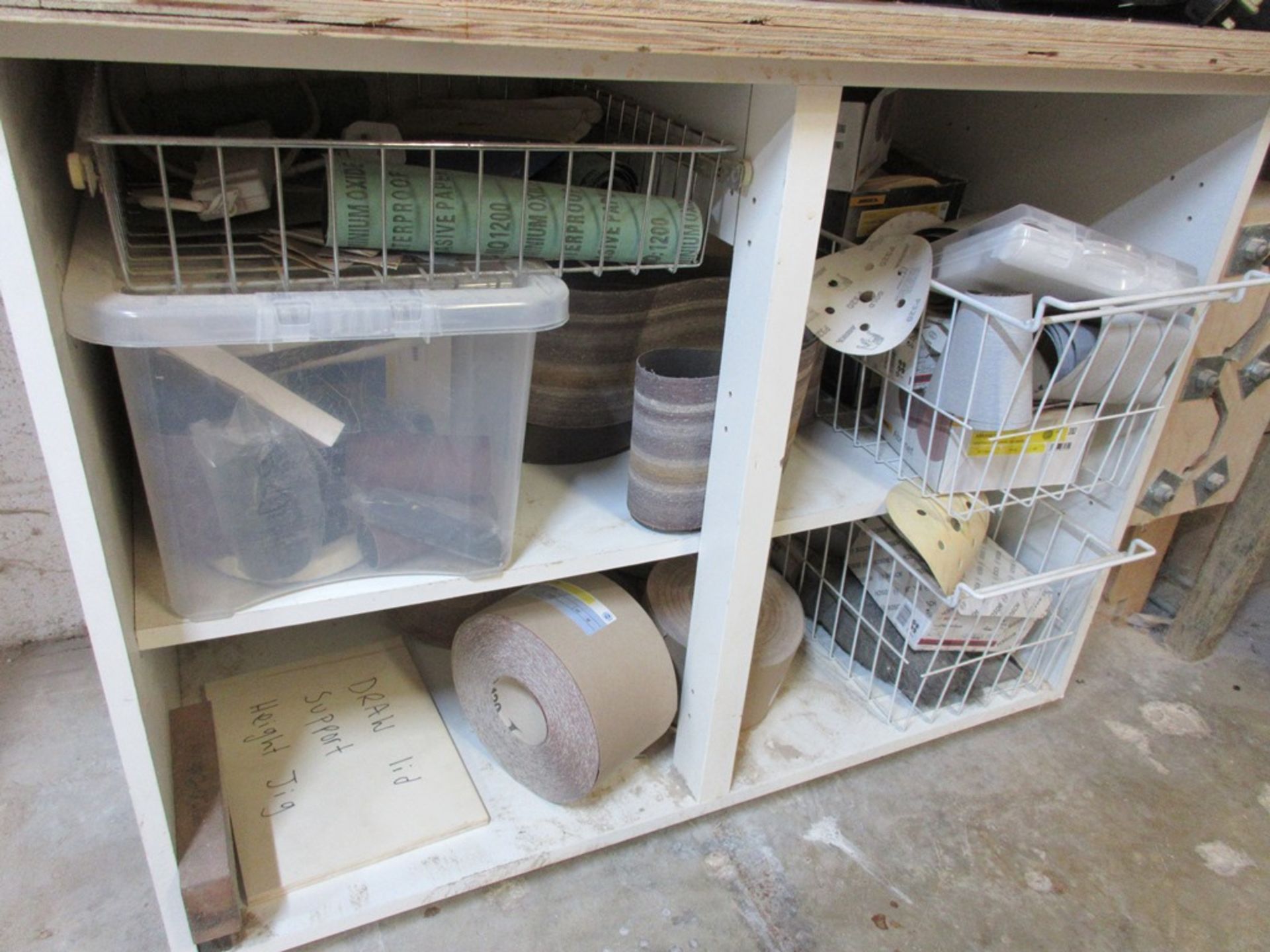 Bespoke sand paper dispenser with contents of cupboard including assorted sand paper and bespoke - Image 2 of 6