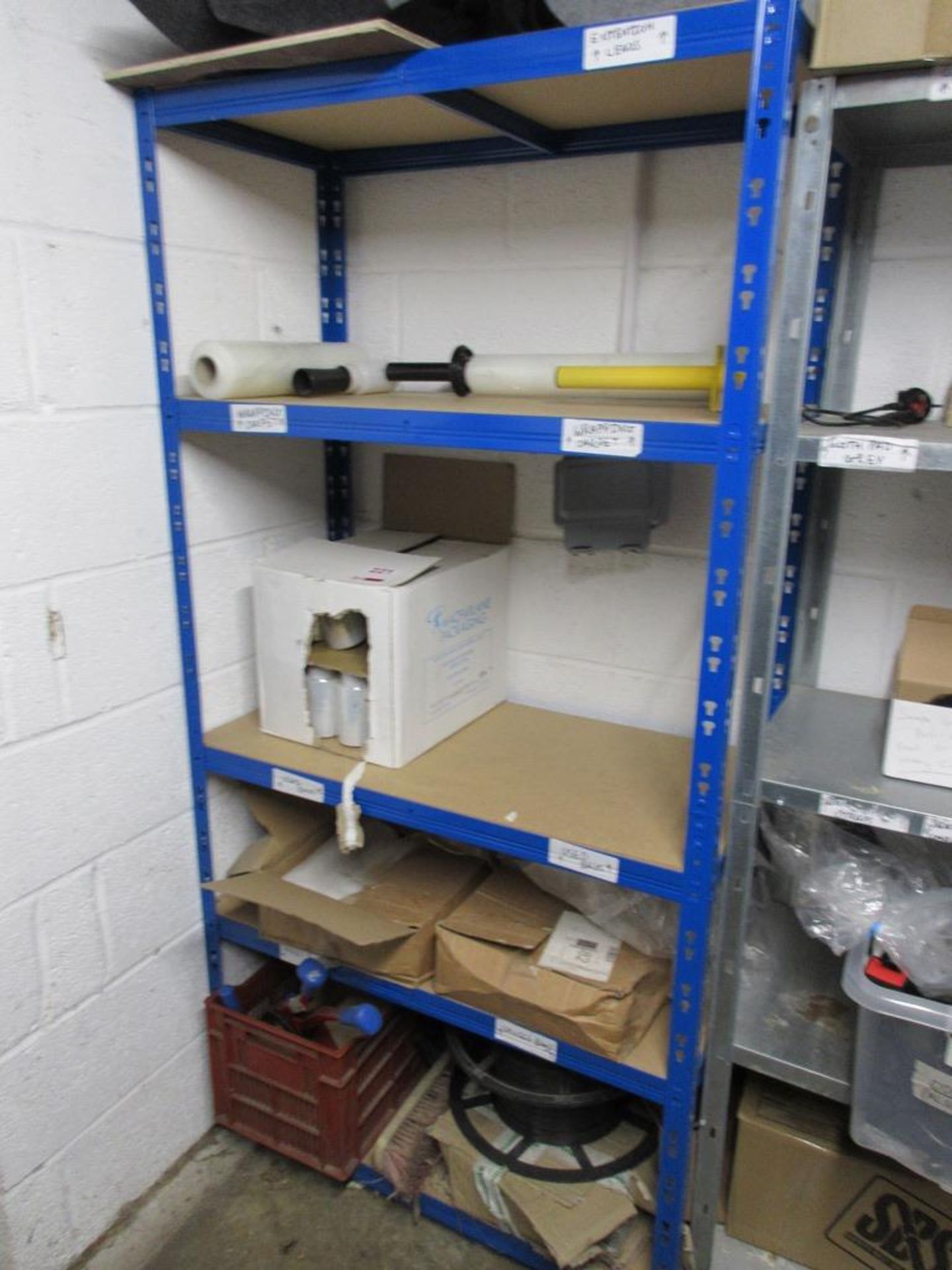 Three bays of boltless racking, 900mm x 450mm x height: 1.8m - excluding contents