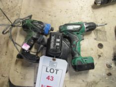 Hitachi DSIODFL2 cordless drill, 1 x WHIODL impact gun, 2 x batteries, 1 x charger